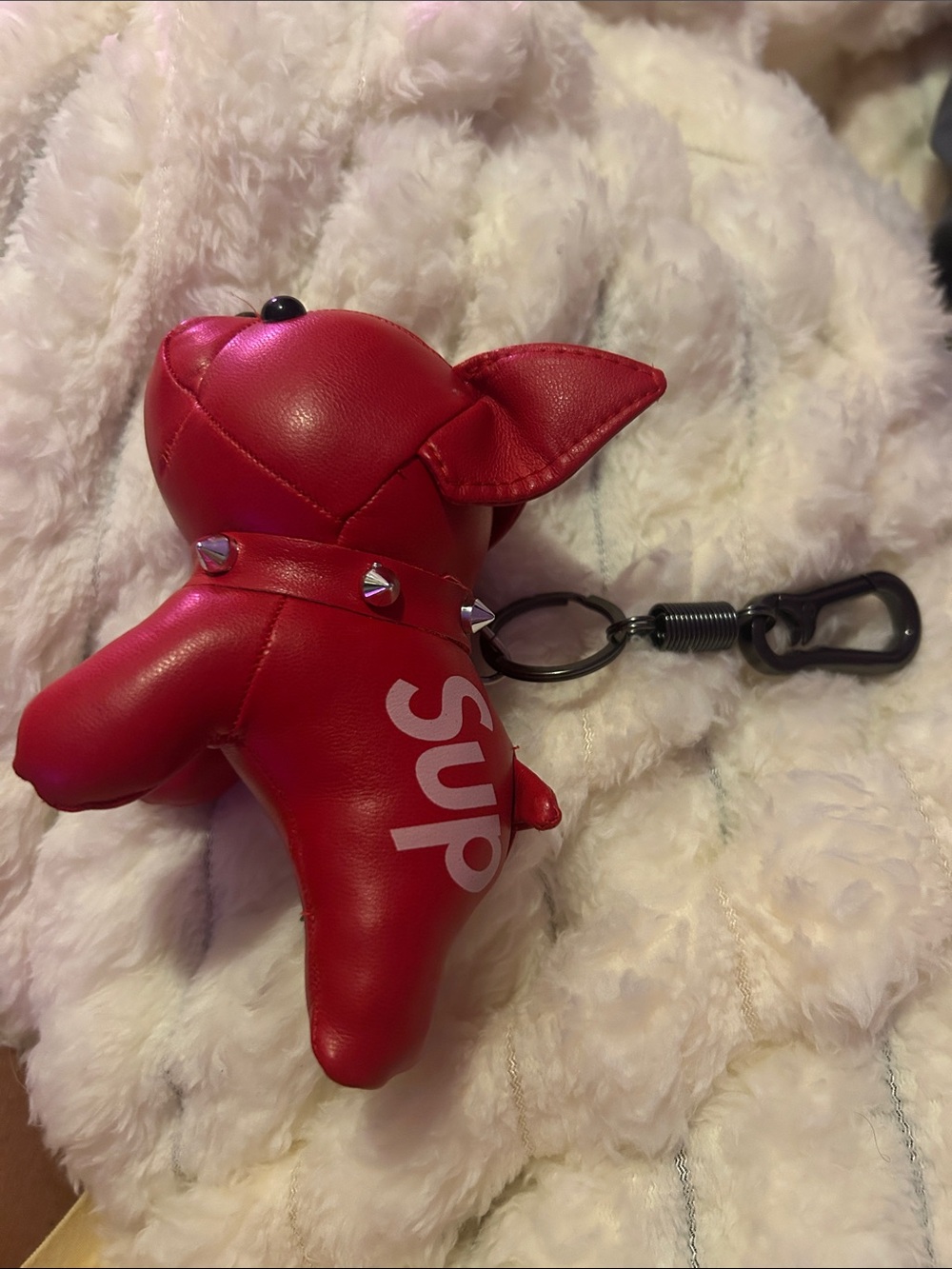Supreme Red Puppy Keychain Bag Charm with Stud Collar